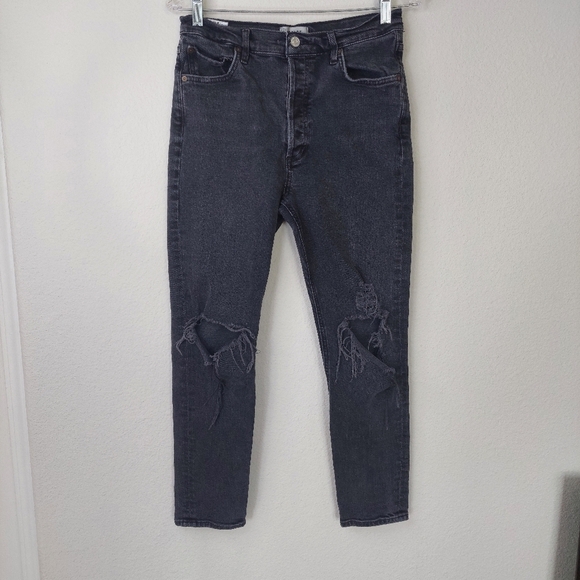 Agolde Nico Cassette  Distressed Black Button Fly Jeans Size 29 - Picture 1 of 13